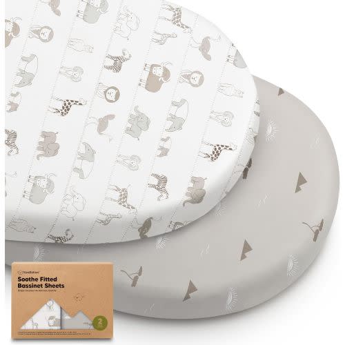 2-Pack Bassinet Sheets for Girls, Boys - 100% Cotton Bassinet Mattress Sheets Compatible with Halo Bassinest Swivel Sleeper, Graco,Baby Delight,Chicco,Unisex Fitted Bassinet Sheets (Savannah)