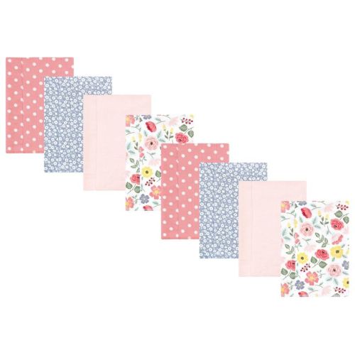 Hudson Baby Girls Cotton Poly Flannel Burp Cloths 8-Pack, One Size