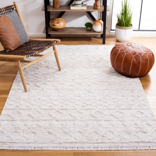 Abisoye Geometric Power Loom Area Rug in Ivory