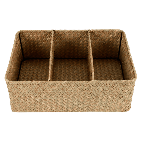 3-Section Wicker Baskets for Shelves, Hand-Woven Seagrass Storage Baskets Toilet Paper Basket Large