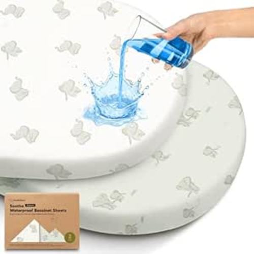 2-pk Waterproof Bassinet Sheets Girls, Boys, Cotton - 33x17 Universal Bassinet Mattress Pad Protector Cover, Compatible with Graco, Baby Delight, Chicco, Halo Bassinest Swivel Sleeper Fitted (Elly)