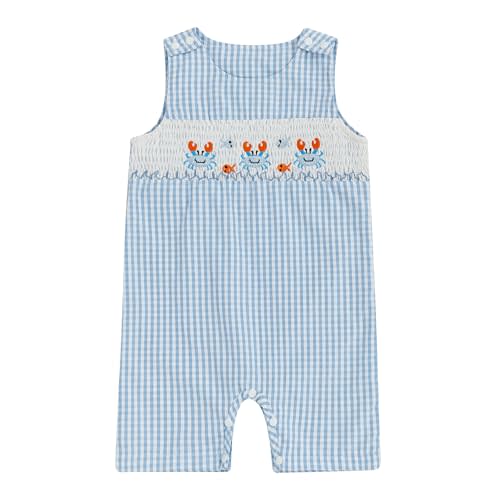 Arvbitana Newborn Baby Boys Sleeveless Seersucker Romper One Piece Straps Overalls Striped Jumpsuit Summer Smocked Clothes