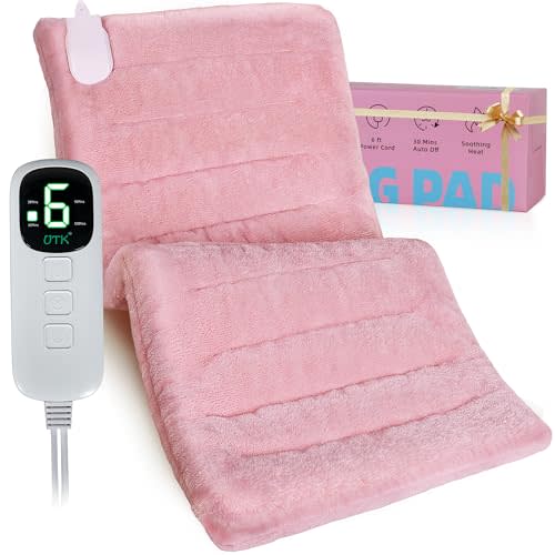 UTK XL Heating Pad for Back, Electric Heat Pad for Period Cramps Pain Relief, Soft Thicken Flannel Fabric Machine Washable, Birthday Gifts for Women Mom, 6 Heat Settings & Auto-Off, 12" x 24"(Pink)