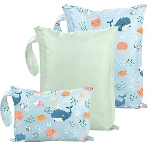 RelaxScene Wet Dry Bags Water Resistant - 3 Pack Reusable Waterproof Wet Dry Bag for Swimsuits & Baby Clothes - Leakproof Storage Pouch Bag for Travel & Baby Diaper - Travel Laundry Daycare Bags