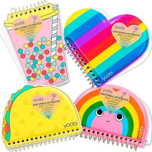 Yoobi Mini Notebooks & Message Pads for Kids & Adults – Mini Spiral Notebook Set with Puffy Covers (Taco, Heart, Rainbow, Drink) – Set of 4