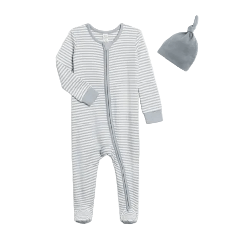 Peyton Zipper Sleeper Newborn Set in Mist Stripe