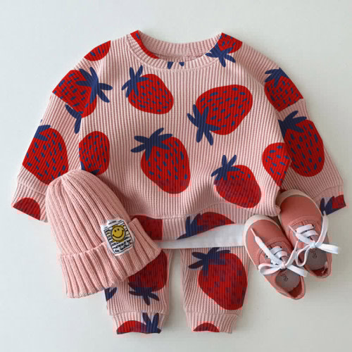 Baby Strawberry Waffle Sweatshirt 2-piece Set