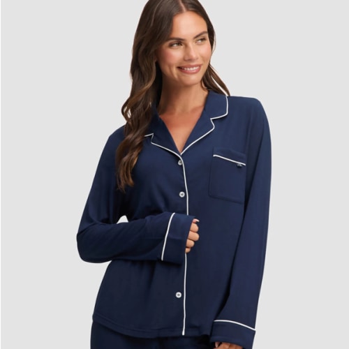 Navy | Size L | Women's Bamboo Stretch-Knit Long Sleeve Pajama Top | Cozy Earth