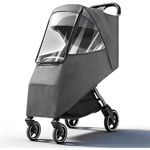 Universal Stroller Rain Cover, Toddler Travel Weather Windproof Stroller Cover Coldproof Cover with Breathable Transparent Fabric for Most Strollers Pushchairs (Gray)