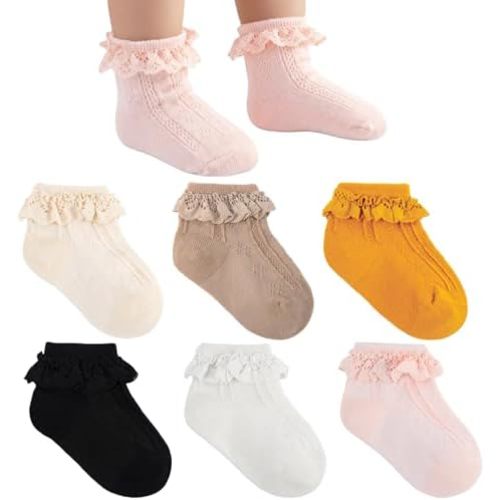6 Pairs Baby Girl Ruffle Socks Soft Cotton Ankle Crew Socks for Infant to Toddler 6M-5T Multi Color Pack