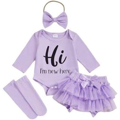 Userdefined Newborn Baby Girl Clothes Im New Here Letter Romper Onesie Tulle Skirt Shorts Socks Set Coming Home Outfit