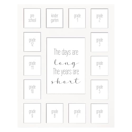 Rustic Red Door Co. 11x14 School Days Picture Display, School Years Photo Collage, No Frame - White Mat 15 Opening 1PreK-Senior Year, Updated 2024 Verse