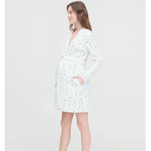 The Maternity Ivory Robe - Pastel Trellis