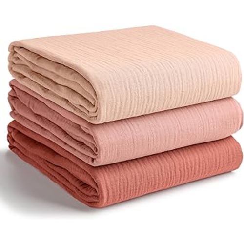 Comfy Cubs Muslin Swaddle Blankets Pack of 3, 42 x 42 Inch Soft 100% Cotton Baby Blanket Set, Large Wraps for Newborns - Self-Soothing Swaddles for Newborns - Blush, Bold Blush, Dusty Rose