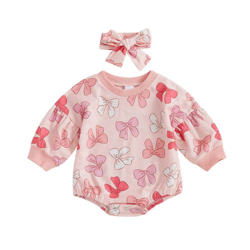 Sweatshirt Bow Print Romper