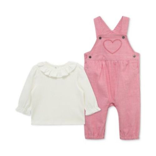 Baby Girls Ruffled Top & Heart Overall, 2 Piece Set