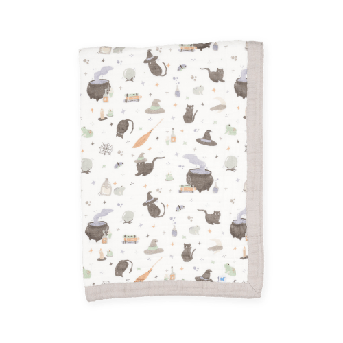 Cotton Muslin Baby Quilt - Cats and Cauldrons