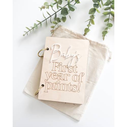 Year of Prints Book | Baby Keepsake, Footprints, Handprints, Wood, Toddler, Baby Shower Gift, First Holidays