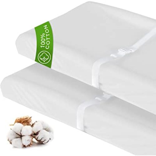 Cotton Changing Pad Cover White 2 Pack for Boys Girls, Changing Table Pad Cover Unisex Cradle Sheet Soft and Breathable 16" x 32" for Standard Baby Changing Pads, White