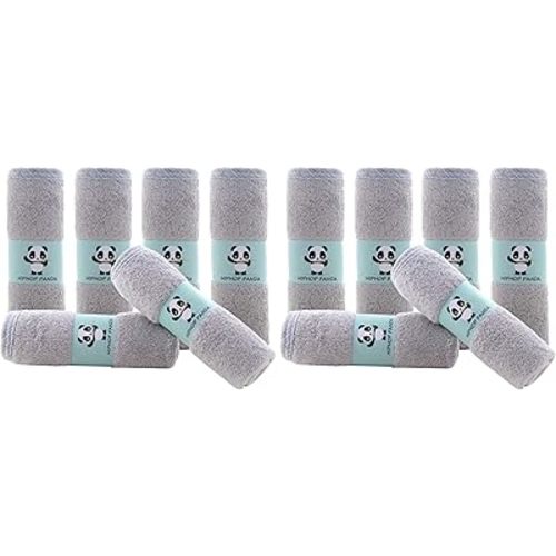 HIPHOP PANDA Baby Washcloths, Rayon Made from Bamboo - 2 Layer Ultra Soft Absorbent Newborn Bath Face Towel - Reusable Baby Wipes for Delicate Skin - Grey, 12 Pack