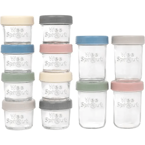 WeeSprout Glass Baby Food Storage Jars w/ Lids (4/8 oz, 12 Pack Set) Snack, Reusable Small Containers, Breast Milk, Fridge, Freezer, Microwave & Dishwasher Safe, Essential Must Have for Infants