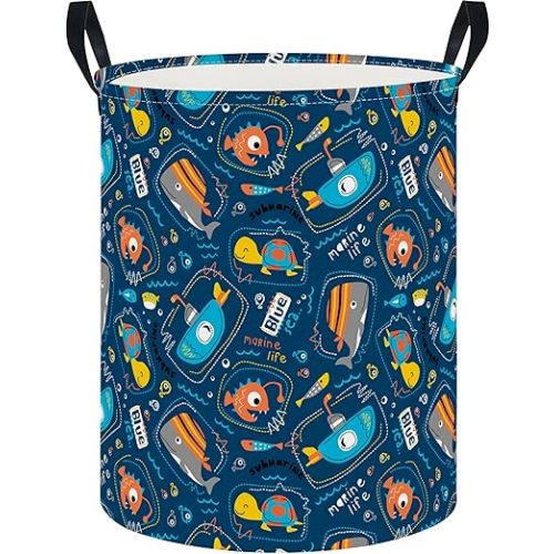 Laundry Hamper,Laundry Basket, Nursery Hamper,Waterproof Storage Bin,Clothes Organizer Basket,Room Decor(Line Ocean)