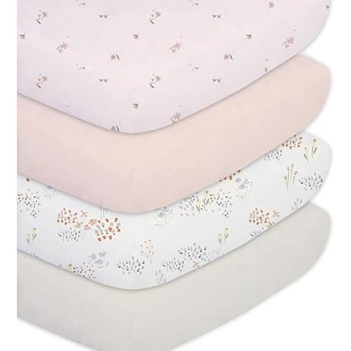 Plushii 4 Pack Baby Crib Sheets for Girls,Fitted Crib Mattress,52x28