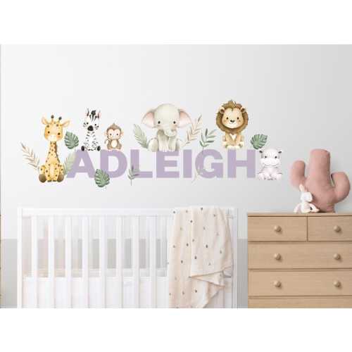 Personalized Watercolor Jungle Animal Wall Decals: Safari Nursery Decor