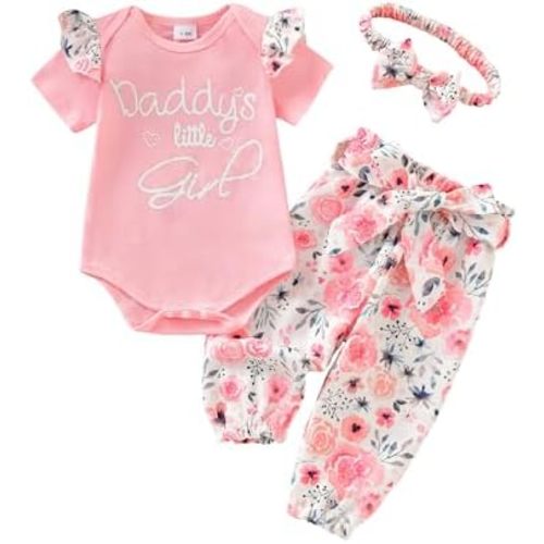 AMAWMW Baby Girl Clothes Set Daddys Little Girl Ruffle Romper Top Camouflage Pants Newborn Infant Baby Girl Outfit