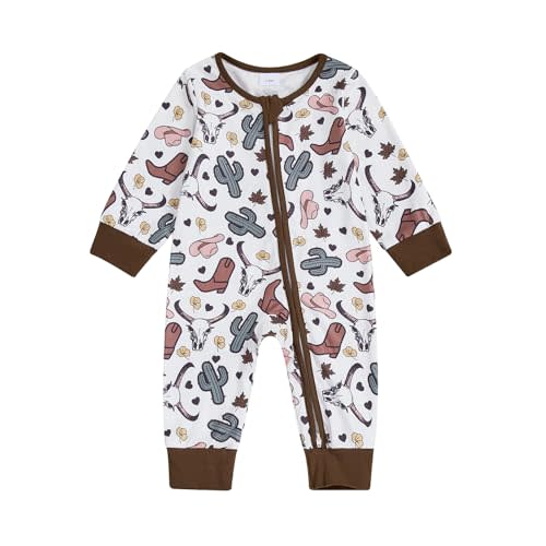 Karwuiio Baby Boy Girl Western Clothes Cow Print Long Sleeve Romper Jumpsuit One Piece Newborn Fall Winter Outfit