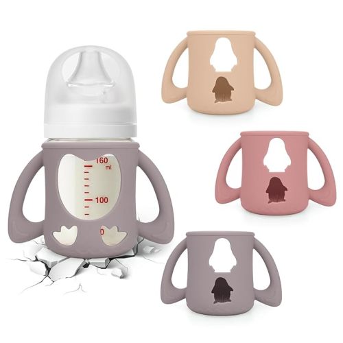 BUSOHA 3 Pack Silicone Sleeves for Pigeon Bottle - Baby Bottles Sleeves Compatible with Pigeon Glass Bottles Anti Breakage Baby Bottle Holder with Handle, 5.4 OZ