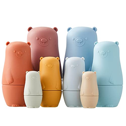 Chivao 8 Pcs Russian Nesting Dolls Silicone Stacking Toys,Bear | Matryoshka Set for Boys Girls, Educational Stacking Nesting Dolls Toy, Gift for Kids, Develops Fine Motor Skills