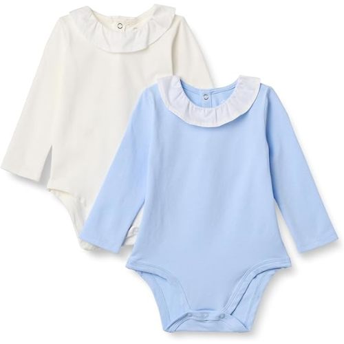 Amazon Essentials x Sofia Grainge Baby Girls' Long-Sleeve Ruffle Collar Bodysuit, Pack of 2