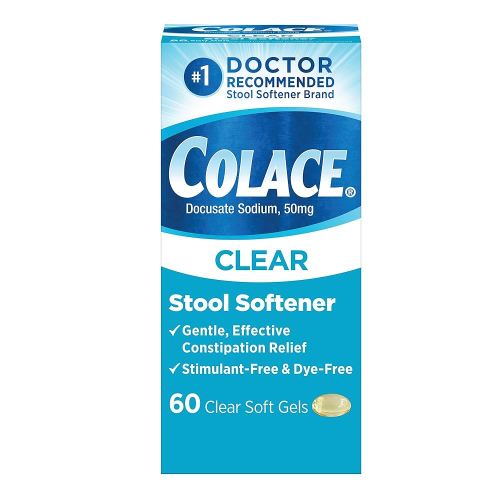 Colace Clear Stool Softener for Gentle Effective Constipation Relief, #1 Doctor Recommended Stool Softener Brand, Dye Free, 50 mg Docusate Capsules, 60 Count