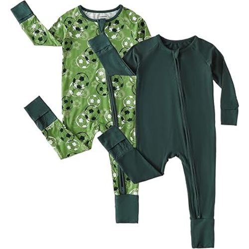 Chichoo Rayon from Bamboo Baby Pajamas Boy 2pack Baseball Football Infant 2 Way Zipper Pjs Romper Newborn Footless Sleeper 0-6 months