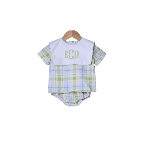 TSF x Shelby Back Blue and Green Plaid Bib Diaper Set