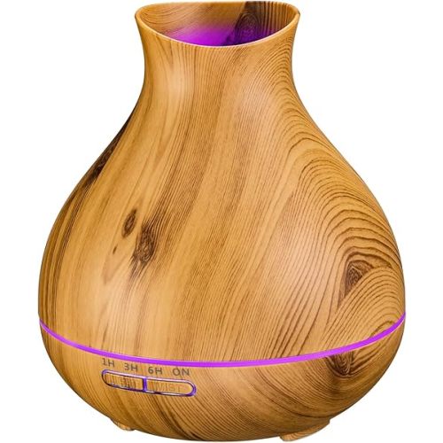 BZseed Aromatherapy Essential Oil Diffuser 550ml 12 Hours Wood Grain Aroma Diffuser with Timer Cool Mist Humidifier for Large Room, Home, Baby Bedroom, Waterless Auto Shut-off,7 Colors Lights Changing