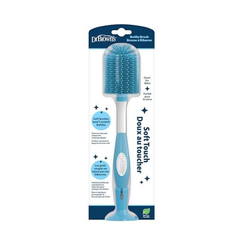 Dr. Brown's Soft Touch No Scratch Baby Bottle Cleaning Brush Nipple Cleaner with Stand and Storage Clip, BPA Free, Blue 1-Pack