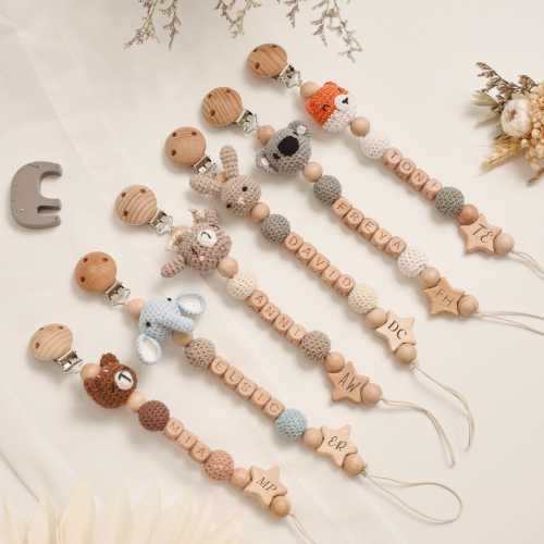 Personalized Pacifier Clip With Name,Handmade Baby Pacifier Clip Set, Baby shower Gift,Newborn Clip,Custom Wooden Soother Clip