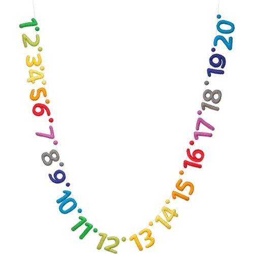 Glaciart One Numbers Garland - Natural Handmade Wool 123 Letters & Balls - Decorative Wall Decor for Classroom, Playroom, Nursery, Baby, Toddler's Room - Ready-to-Hang Art - 10Ft, Rainbow-Colored
