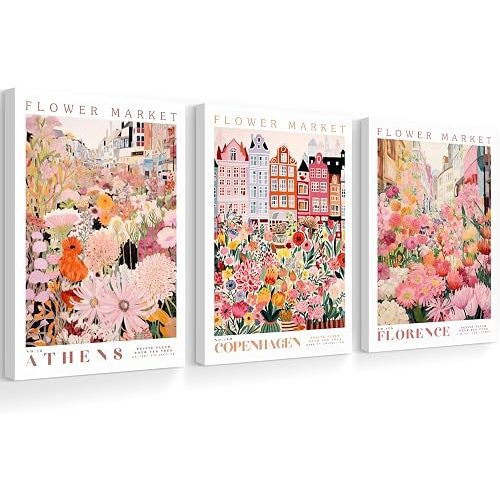 SYYANKK Flower Market Wall Art Floral Canvas Pictures Colorful Botanical Wall Decor Wildflower Prints Painting Pink and Purple Flower Poster Artwork for Bedroom Living Room 12x16x3 Inch Ready to Hang