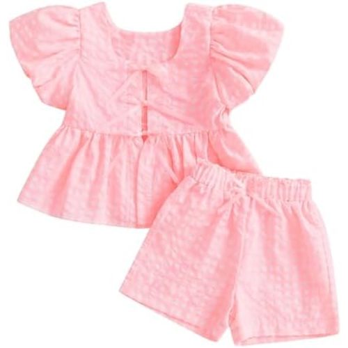 Thorn Tree Toddler Girl Clothes Set Ruffle Sleeve Hem Top Cardigan Elastic Waist Shorts Plaid Printed Summer 2Pcs Outfits