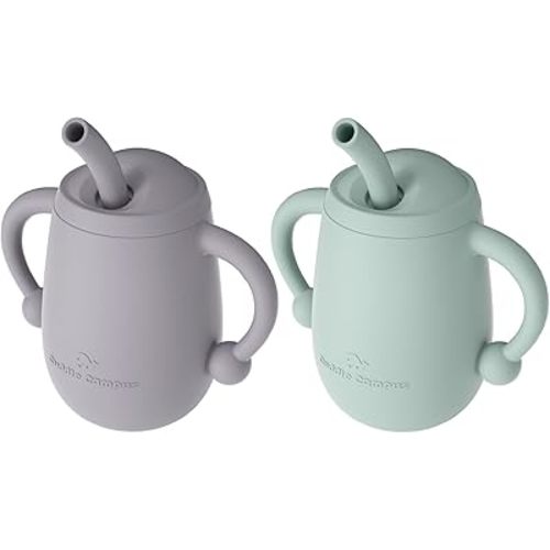 Cuddle Campus Pack of 2 Silicone Baby Training Cup, Shatterproof Toddler Sippy Cups with Straw, Open Cup for Baby, 6+ Months 4 Oz
