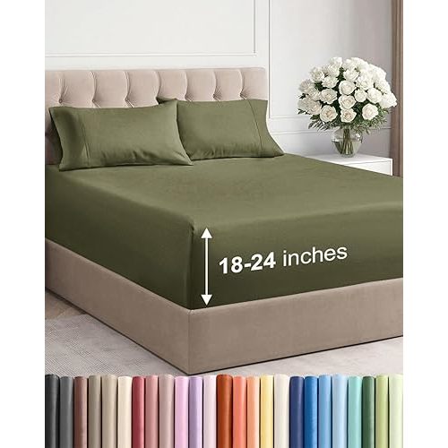 Extra Deep Twin Sheet Set - 4 Piece Breathable and Cooling Sheets - Hotel Luxury Bedding for Women, Men, Kids & Teens - Easy & Secure Fit - Soft, Wrinkle Free & Comfy - Extra Deep Pockets - Sage Green