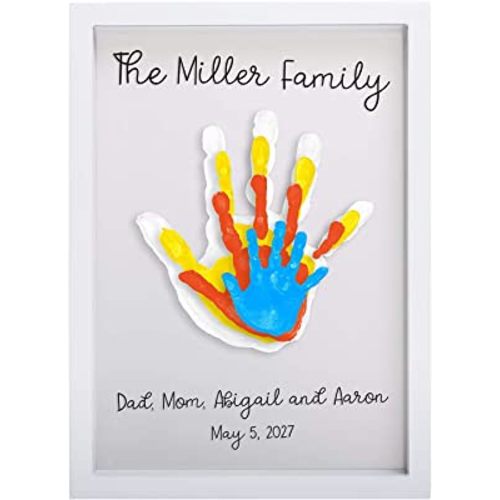 Pearhead Clear Family Handprint Frame, DIY Art Print Keepsake, Home Decor, Gift for New and Expecting Parents, 4 Paint Colors Included