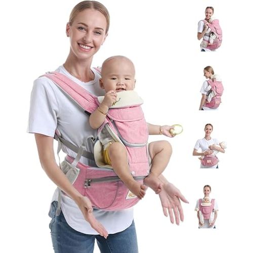 Tiger&Kitty Baby Sling Carrier,6-in-1 Ergonomic Backpack Front Newborn to Toddler Wrap,Lightweight Adjustable Baby Seat Carrier,Pink
