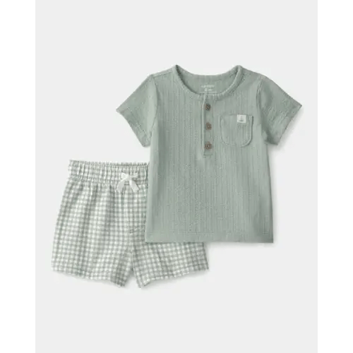 Baby 2-Piece Gingham Top & Short Set - Green | Carter's