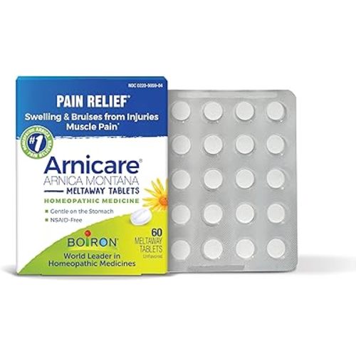 Boiron Arnicare Tablets for Pain Relief from Muscle Pain, Joint Soreness, Swelling from Injury or Bruises - 60 Count
