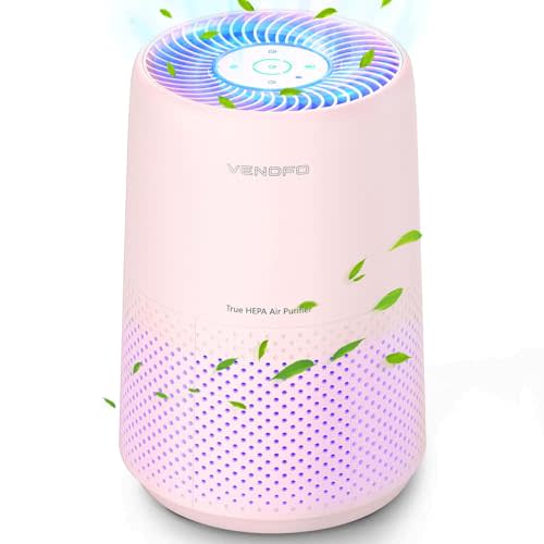 VENDFO Air Purifiers for Bedroom, H13 HEPA Air Purifiers - Covers Up to 1074 ft² - 24dB Ultra-Quiet Sleep Mode, 360° Outlet Air Cleaner , Perfect for Home, Pets (Cream Pink)
