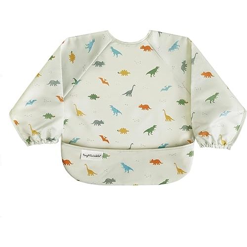 Tiny Twinkle Long Sleeve Bib for Babies & Toddlers | Waterproof Smock Bib for Eating | Machine Washable & Mess-Proof Feeding Essentials | Newborn Shower Gift (Dinosaur, 6–24M)